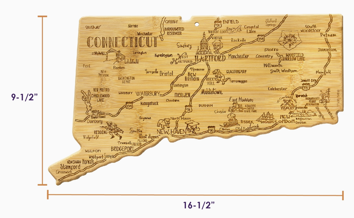 Destination Connecticut Engraved Bamboo Cutting Board