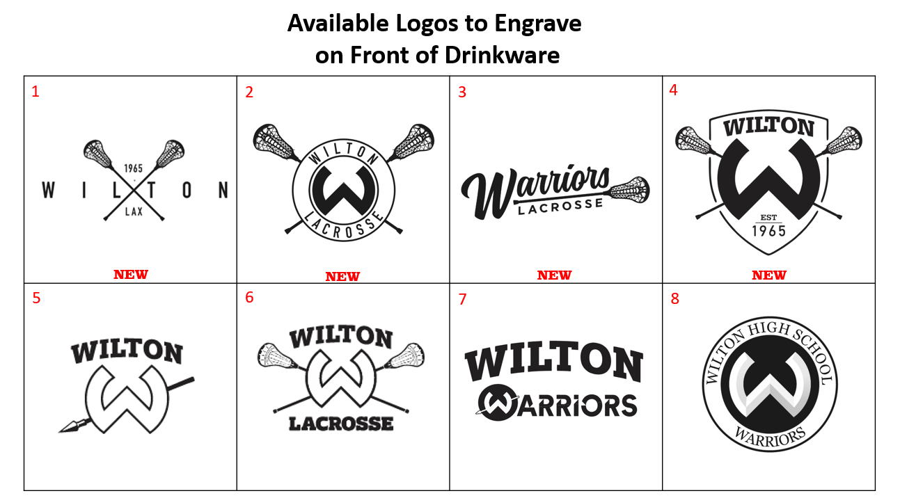 Wilton Warriors Lacrosse Skinny Can Cooler - Laser Engraved - Choose Your Logo - Fundraiser