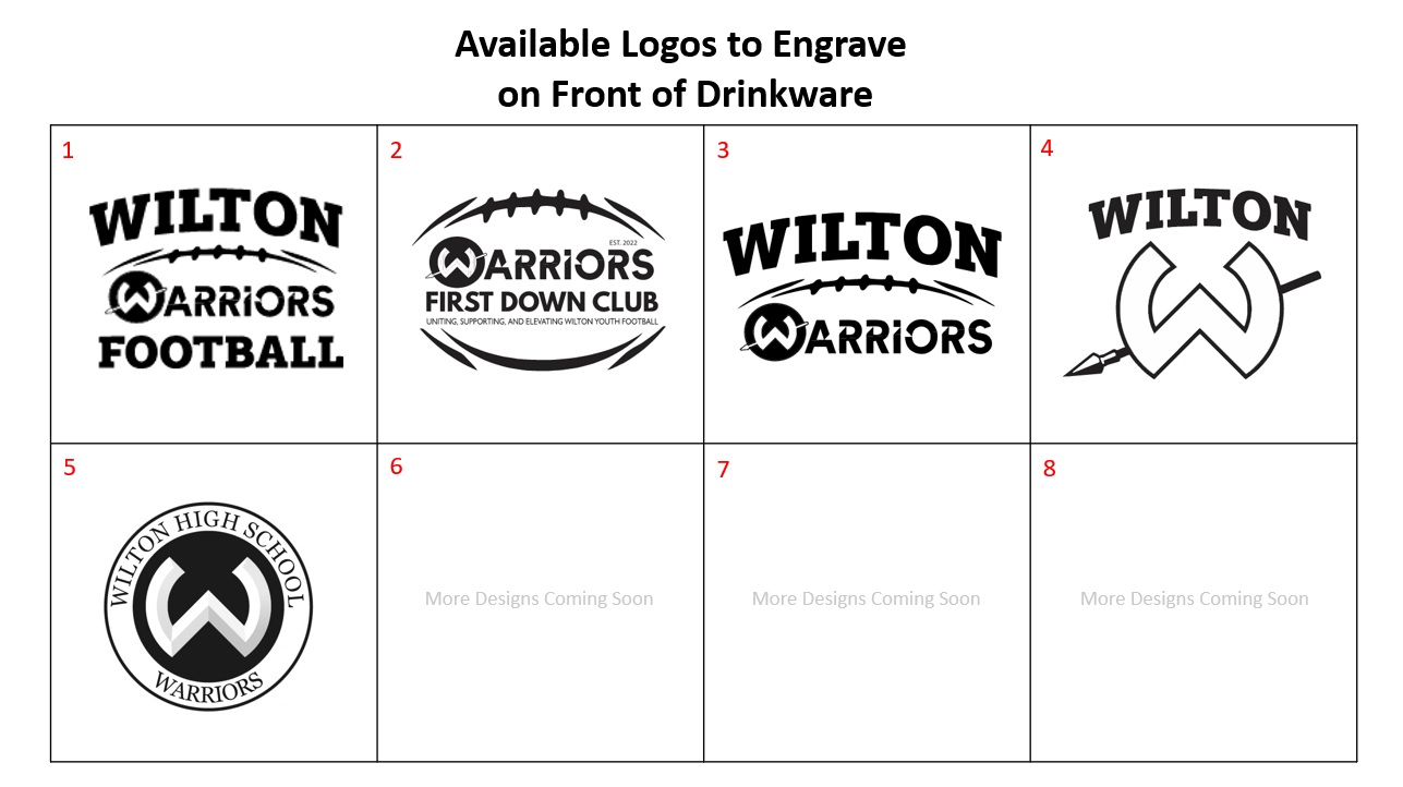 Wilton Warriors Football 32oz Water Bottle, Choose Your Logo - Fundraiser