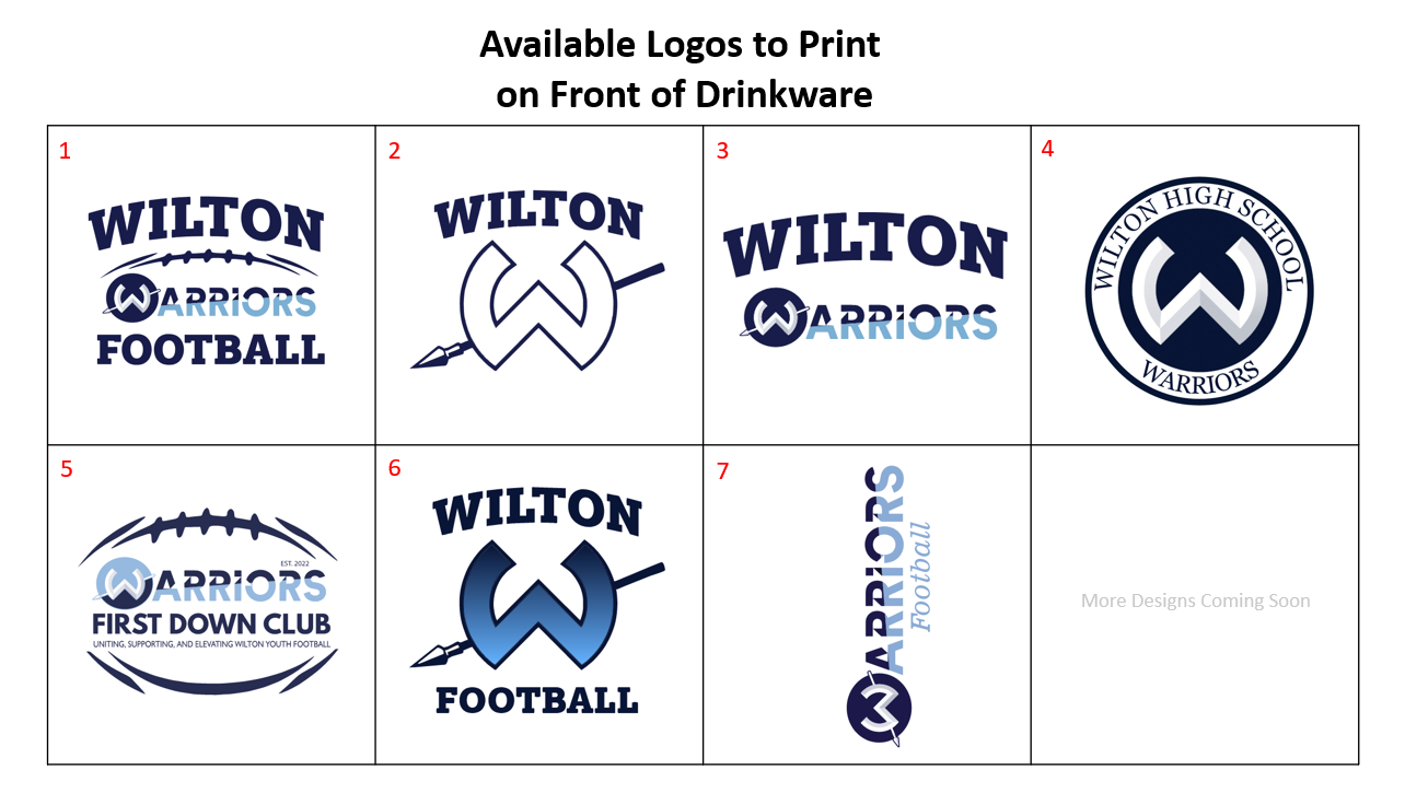 Wilton Warriors Youth Football 30oz Water Bottle with Color Logo - Choose Your Logo - Fundraiser