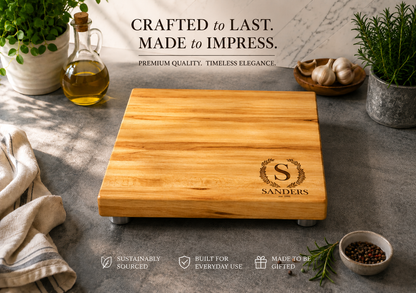 Personalized Maple Butcher Block Cutting Board with Stainless Steel Feet - Choose Your Design