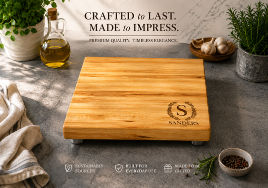 Personalized Maple Butcher Block Cutting Board with Stainless Steel Feet - Choose Your Design