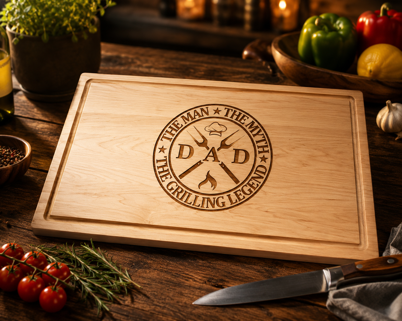 Maple 18x12 Carving Board with Recessed Handles - Laser Engraved - Choose your design