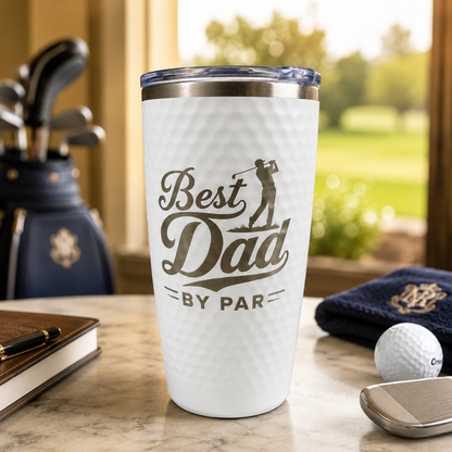 Father's Day - 20oz Dimpled Golf Ball White Stainless Tumbler with Slider Lid