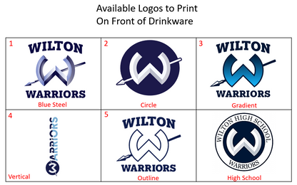Wilton Warriors 30oz Stainless Steel Water Bottle - Choose Your Logo